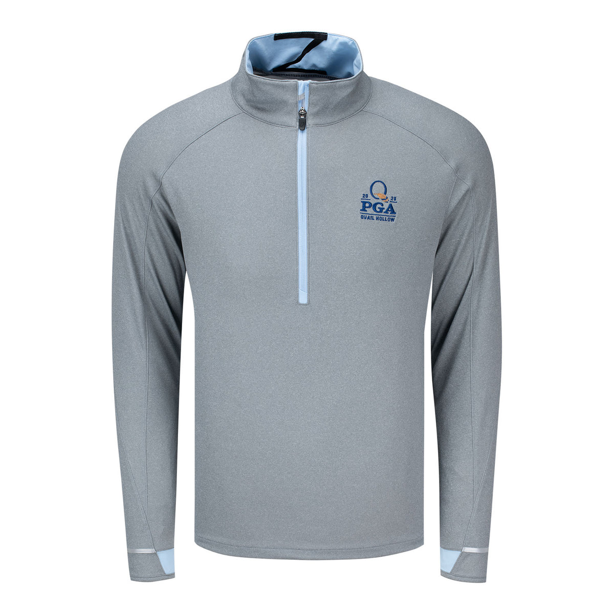 Zero Restrictions 2025 PGA Championship Performance Melange Quarter Zip in Heather Grey and Sky Blue - Front View