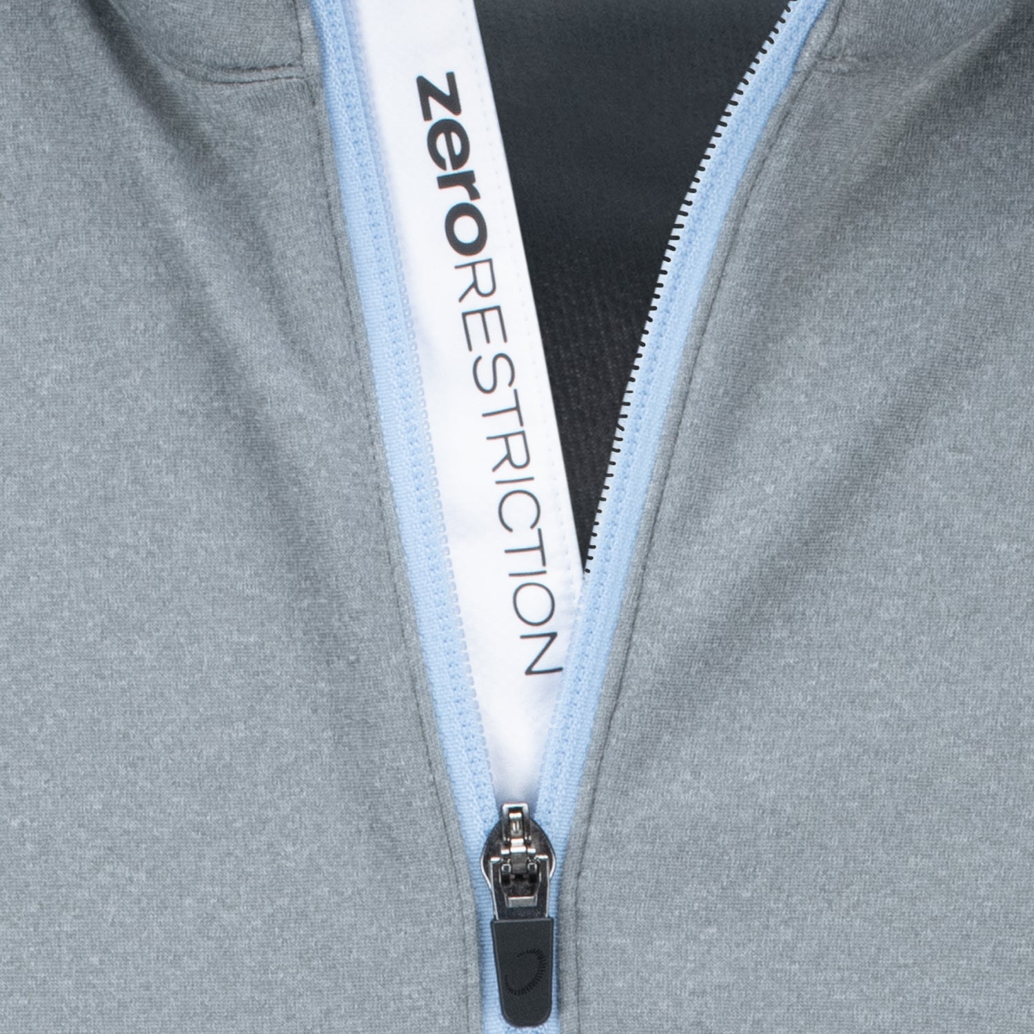 Zero Restrictions 2025 PGA Championship Performance Melange Quarter Zip in Heather Grey and Sky Blue - Front View