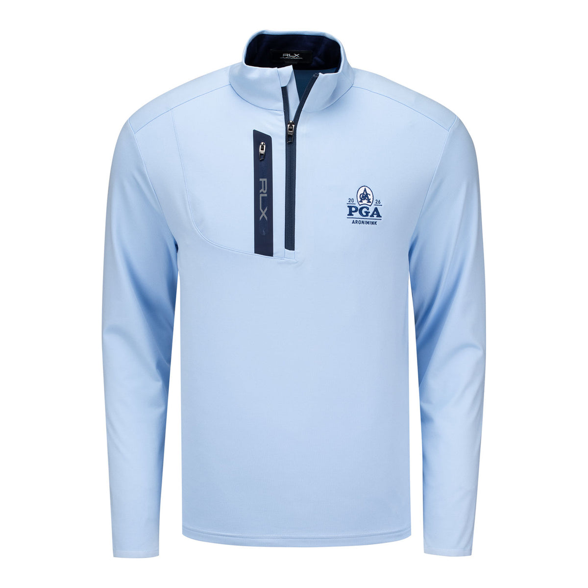 Ralph Lauren 2026 PGA Championship Luxury Performance Driver Quarter Zip Pullover in Office Blue - Front View