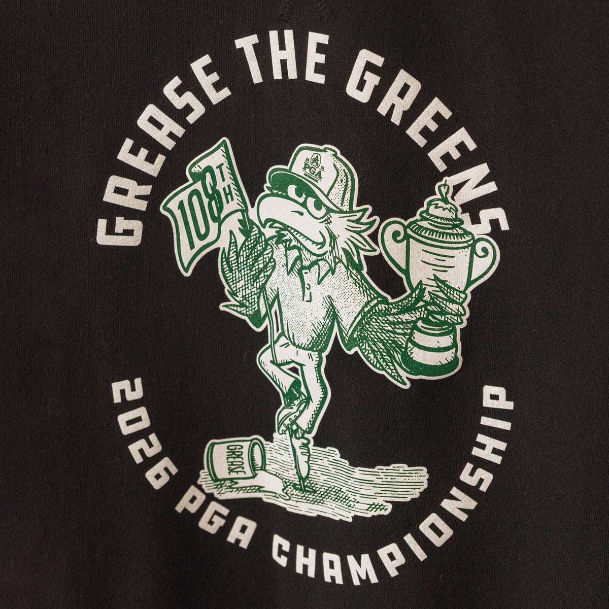 Underdog 2026 PGA Championship Grease the Greens Crewneck in Black - Design Close Up