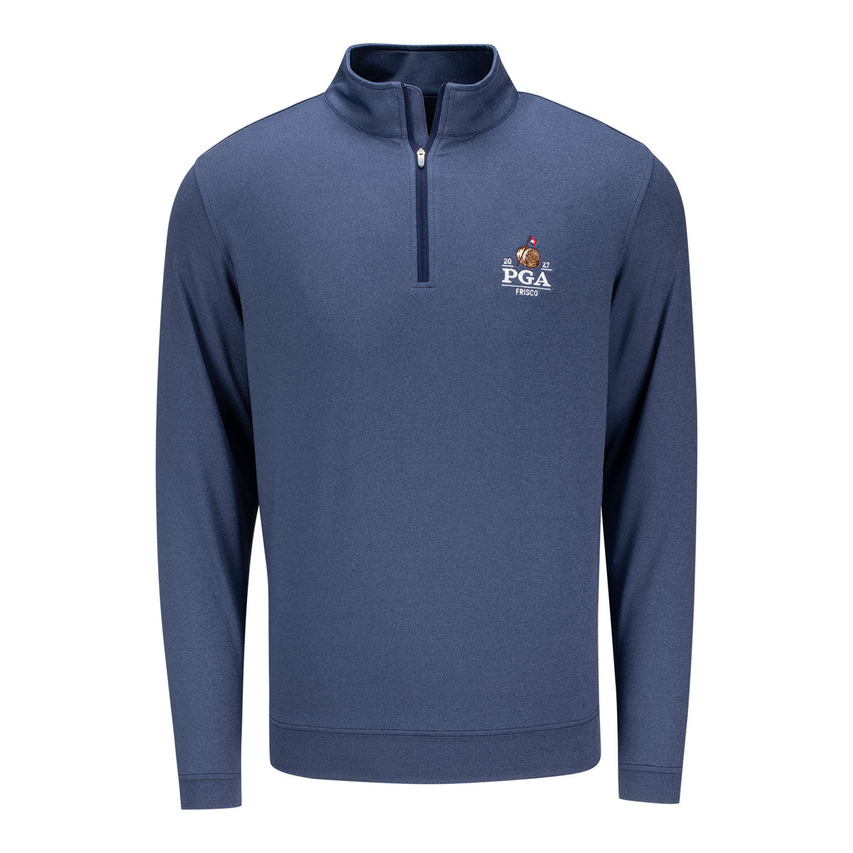 Peter Millar 2027 PGA Championship Perth Mélange Performance Quarter Zip in Navy - Front View
