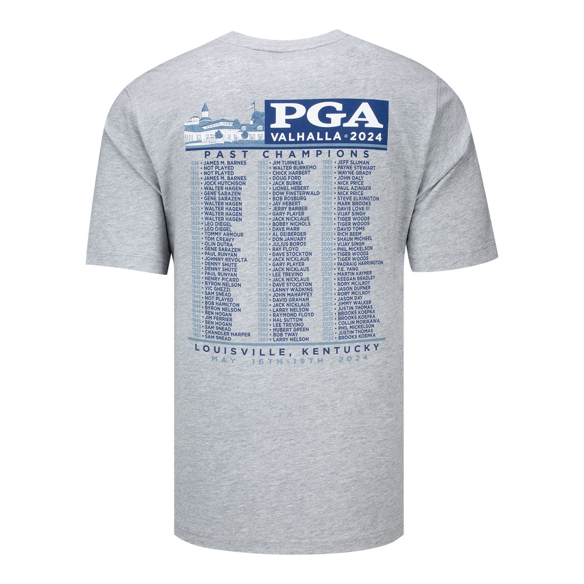 Ahead Men&#39;s 2024 PGA Championship T-Shirt Featuring All Past Champions in Grey