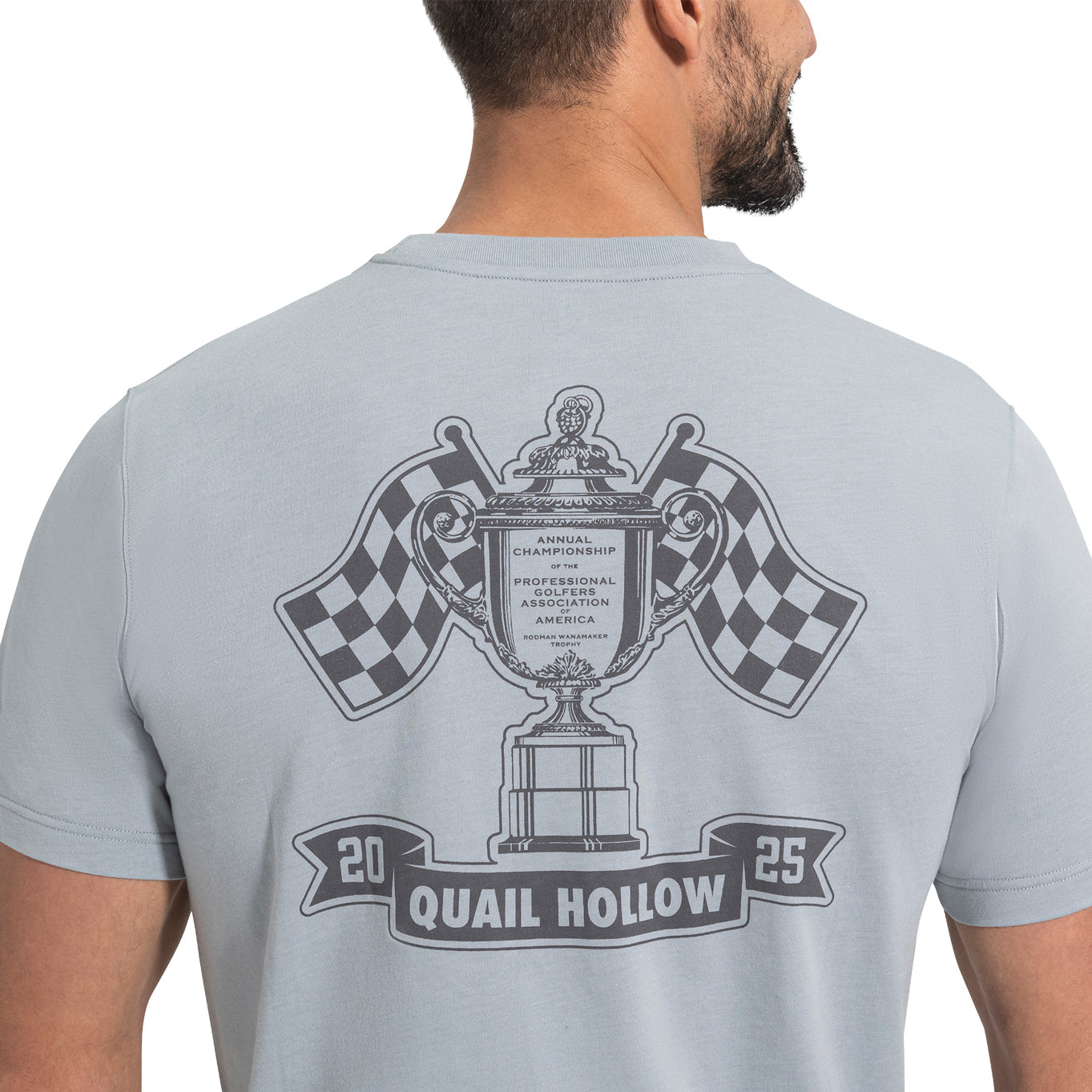 FootJoy 2025 PGA Championship Checkered Flag T-Shirt in Grey - Modeled Back Close Up
