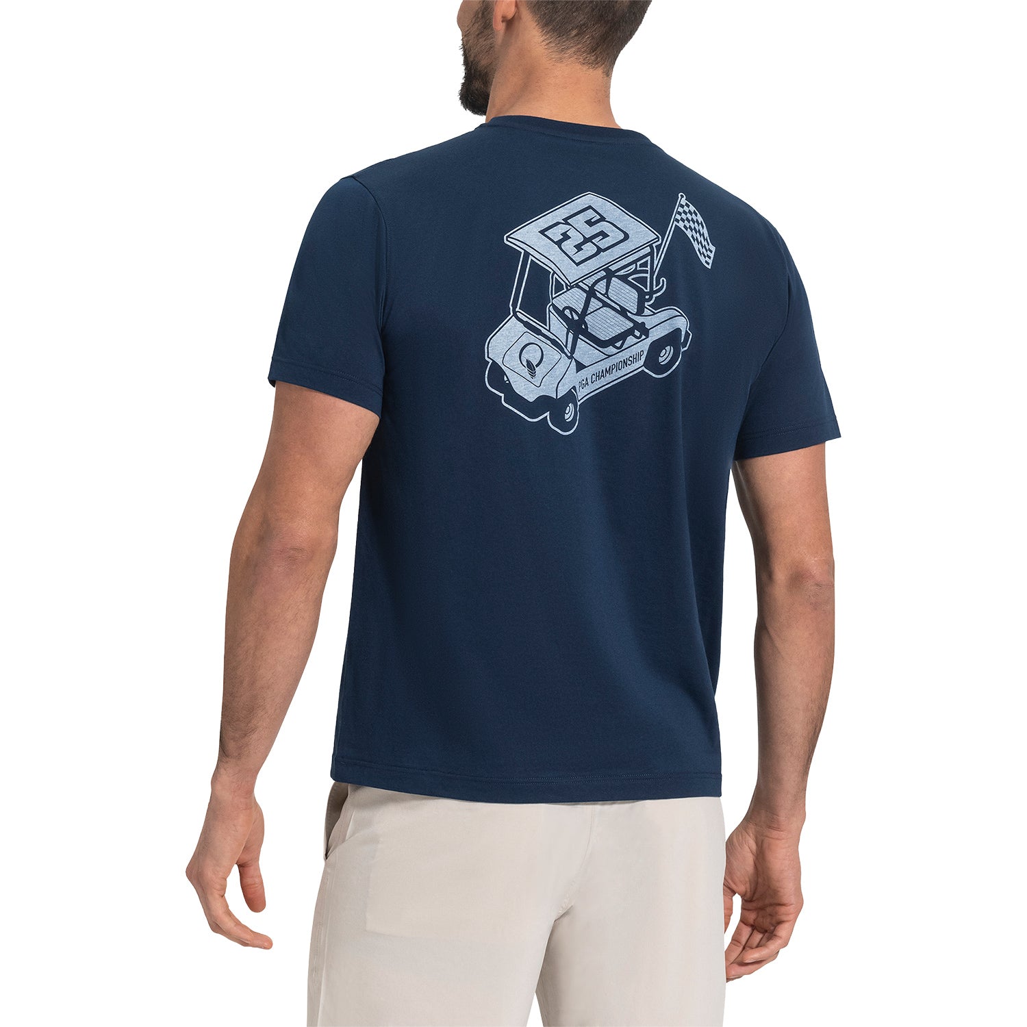 FootJoy 2025 PGA Championship Golf Cart Race Car T-Shirt in Navy - Modeled Back View