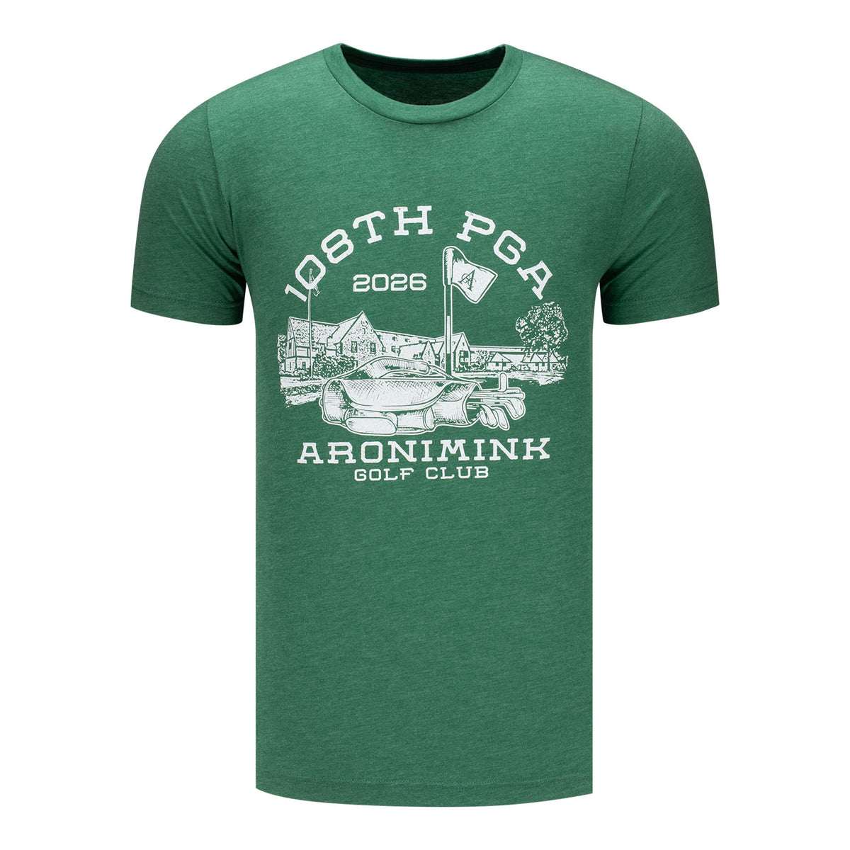 Ahead 2026 PGA Championship Clubhouse Sketch T-Shirt in Grass Green - Front View