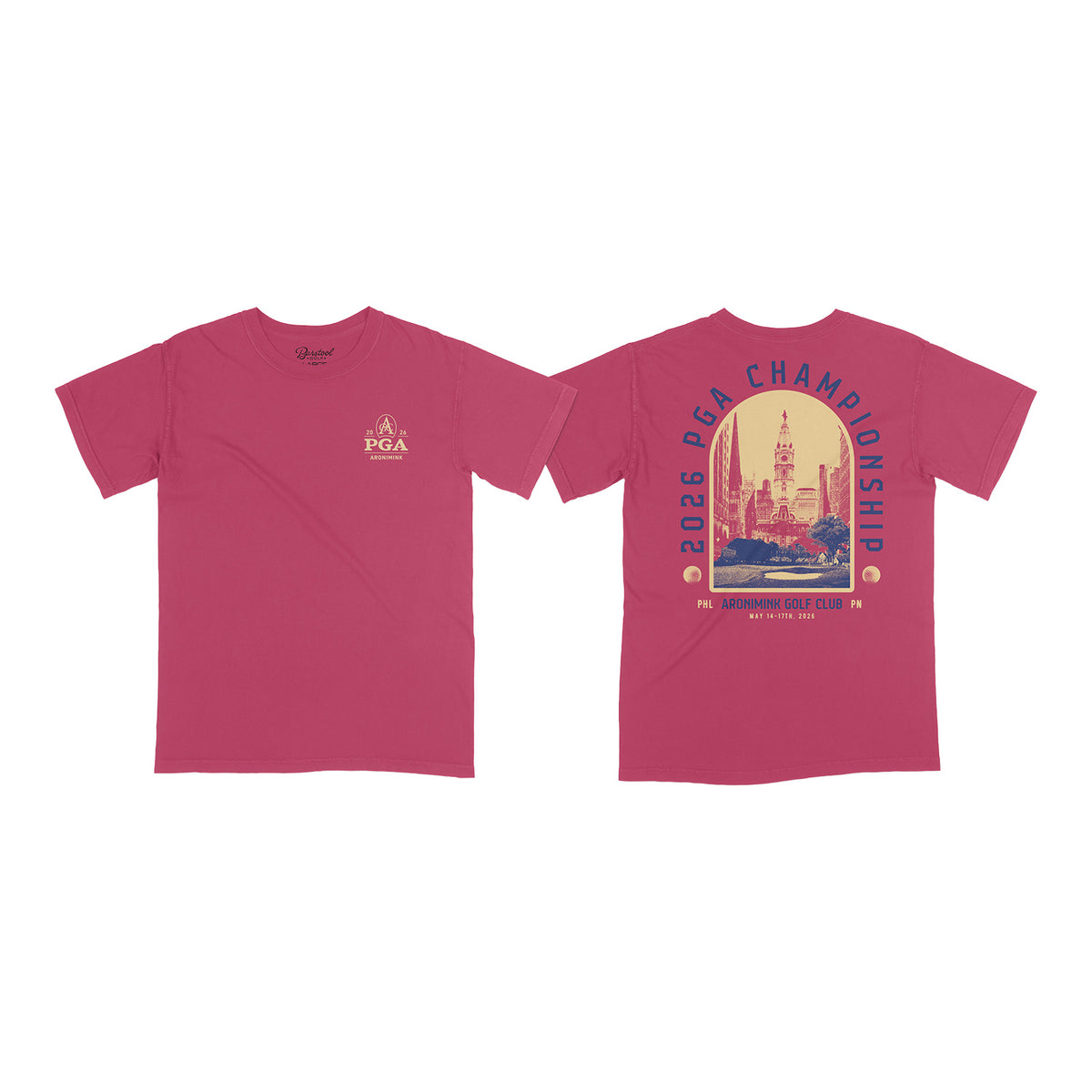 Barstool 2026 PGA Championship Philly City Hall T-Shirt in Red - Front and Back