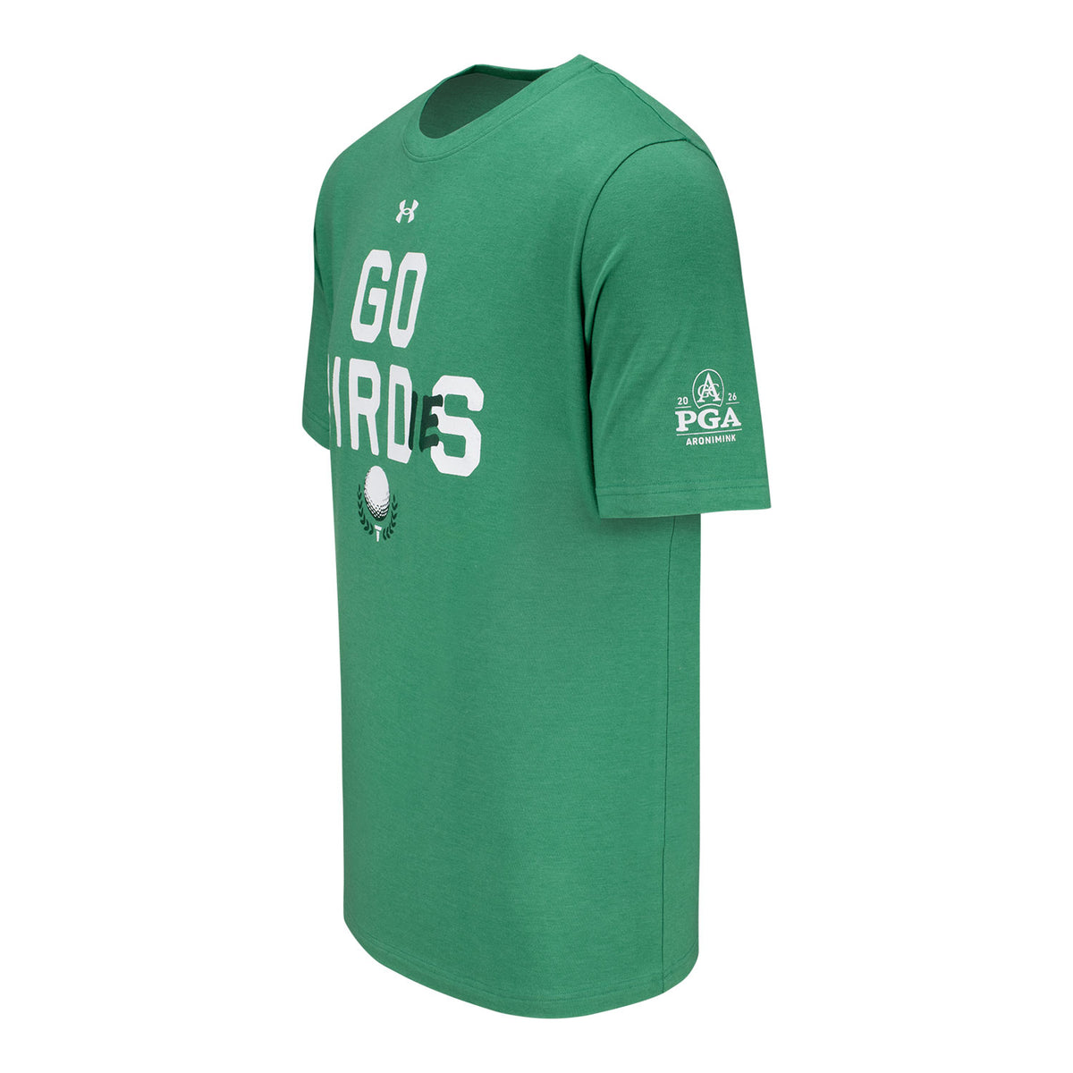 Under Armour 2026 PGA Championship Icon Go Birdies T-Shirt in Kelly Green - Left Side View