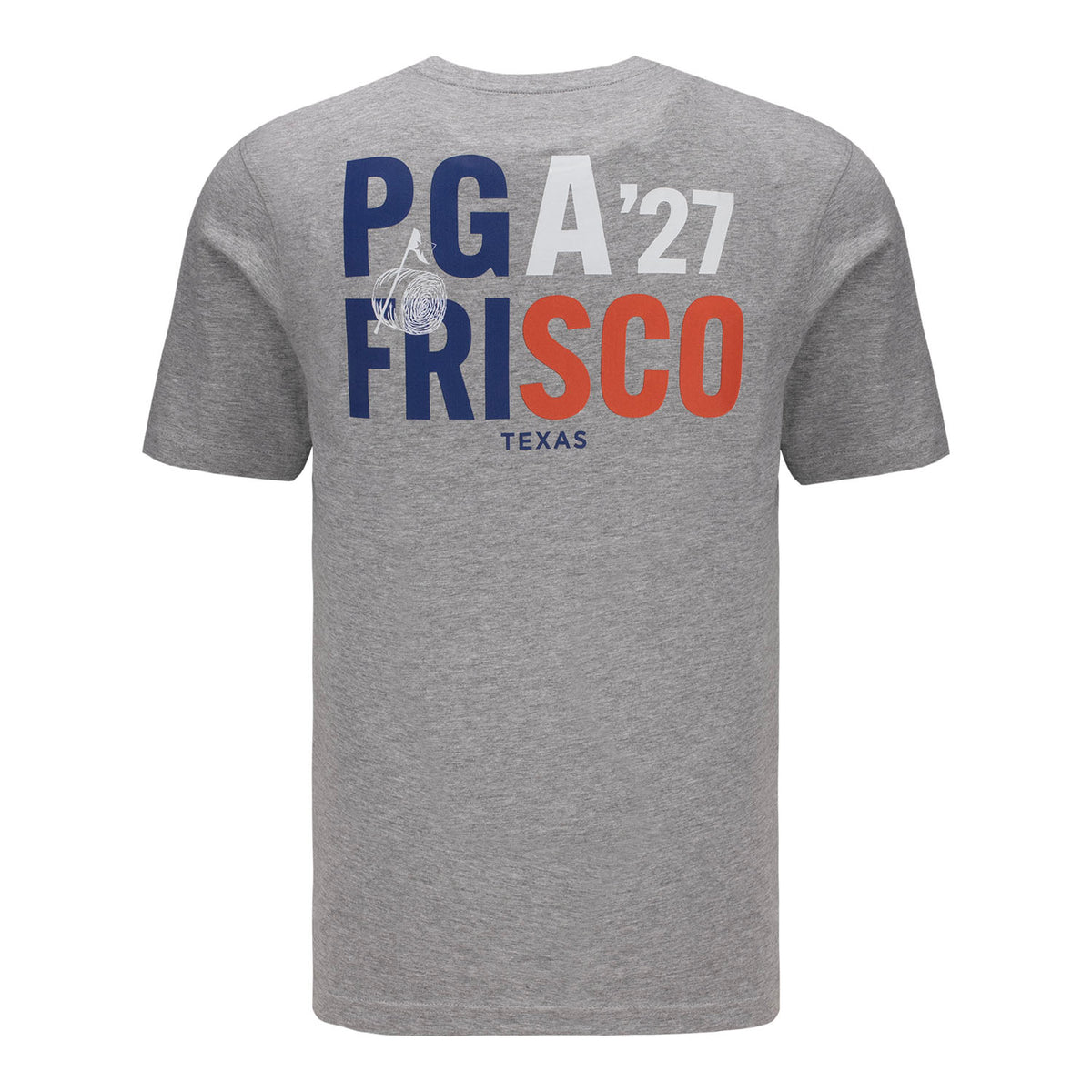 Ahead 2027 PGA Championship Pembroke Texas Flag Text T-Shirt in Heather Grey - Back View