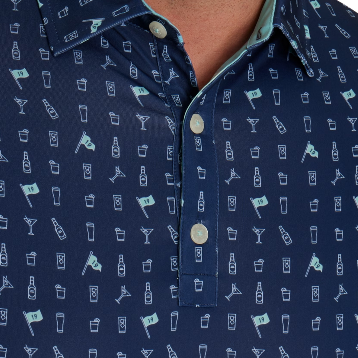 FootJoy 2024 PGA Championship 19th Hole Pattern Polo in Navy - Close Up