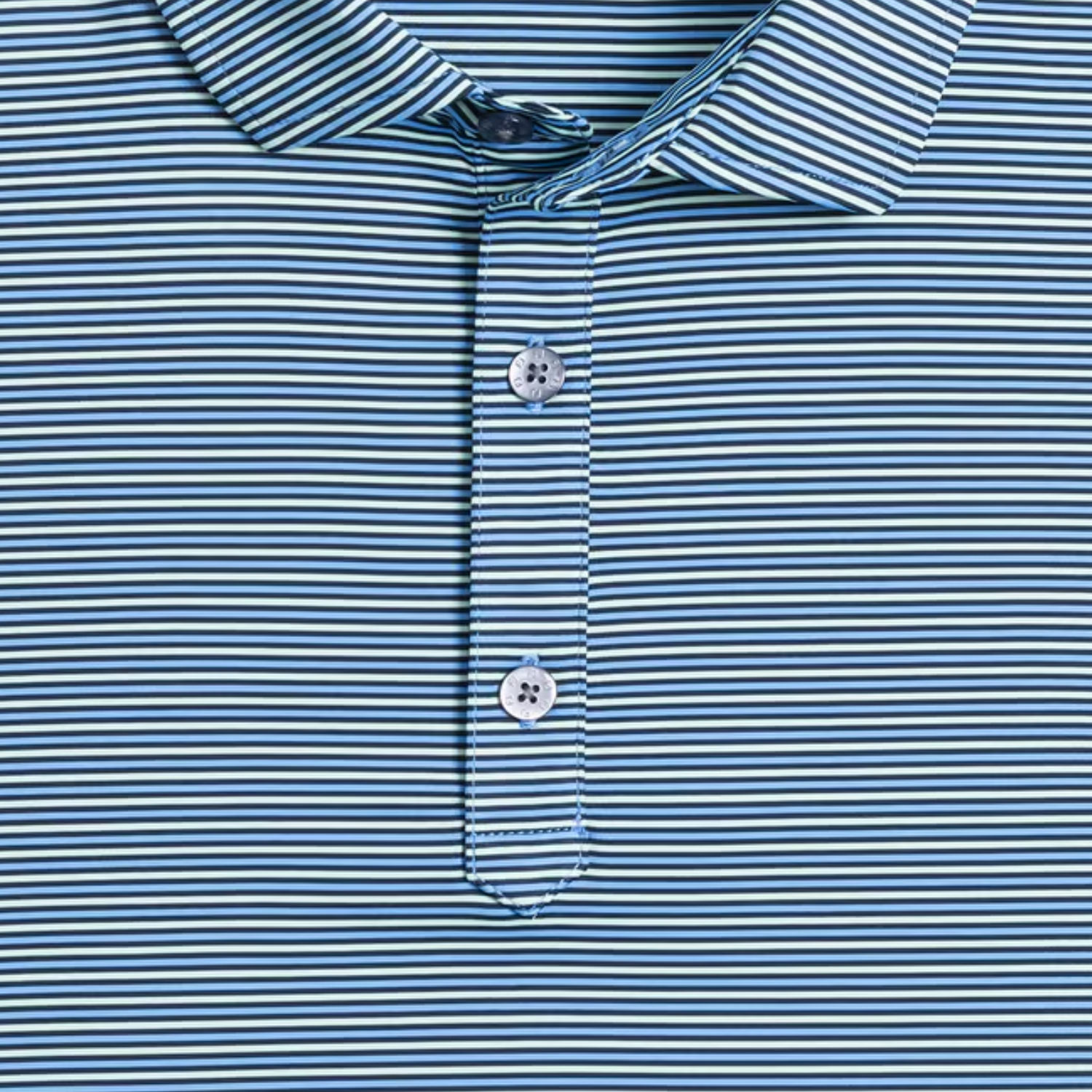 FootJoy 2026 PGA Championship Smooth Stripe Polo in Navy, Mint, and Blue - Front View