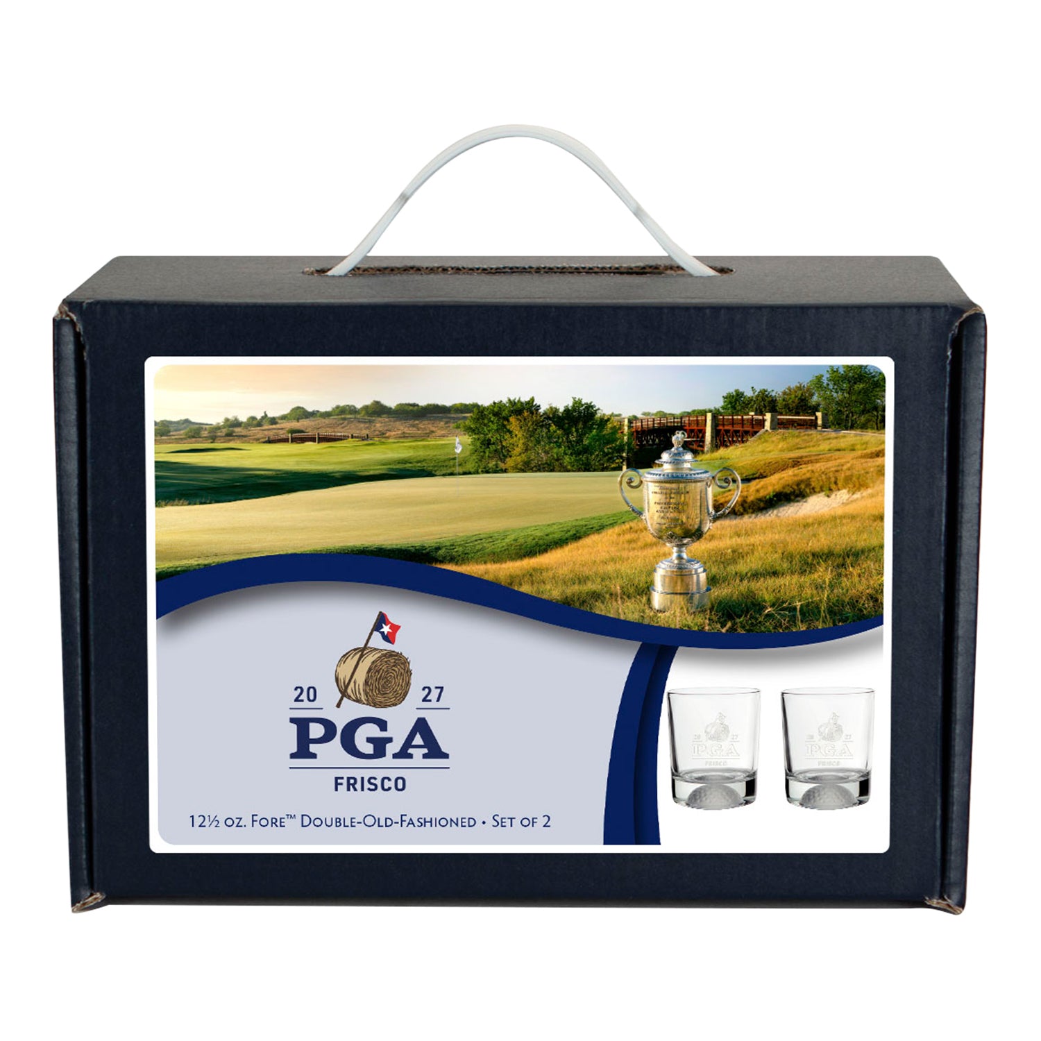 Sterling Cut Silver 2027 PGA Championship Old Fashioned Glass Set of 2 - Front