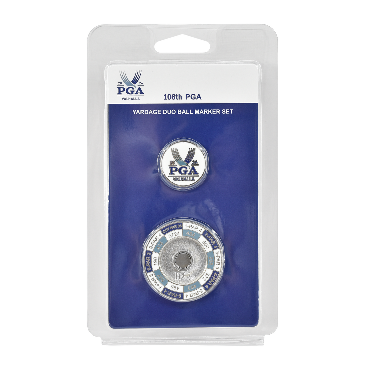PRG Americas 2024 PGA Championship Duo Yardage Ball Marker - Packaged View