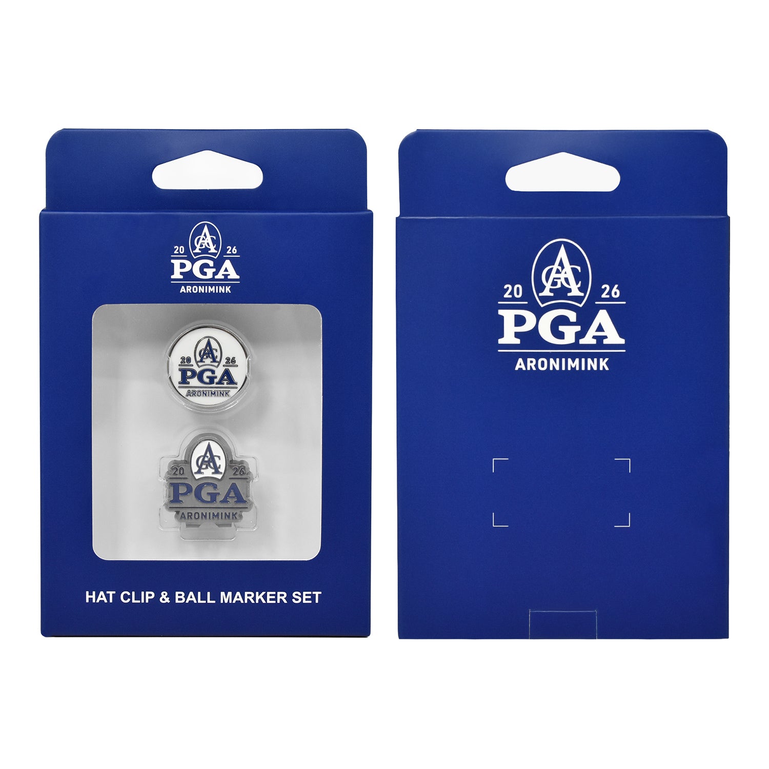 PRG Golf 2026 PGA Championship Hat Clip and Ball Mark Set - Front and Back Packaged View