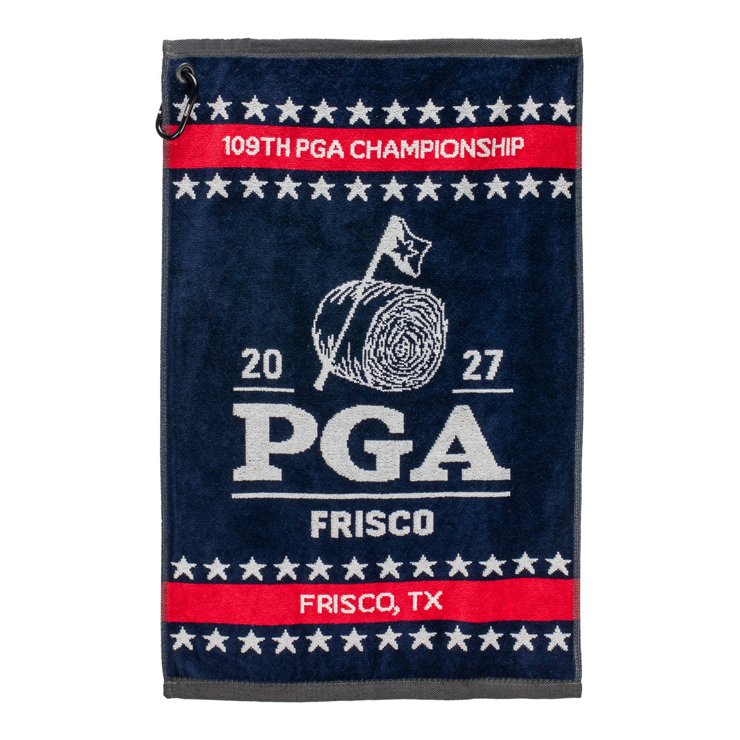Dynamic 2027 PGA Championship Woven Towel in Navy, Red, and White - Front