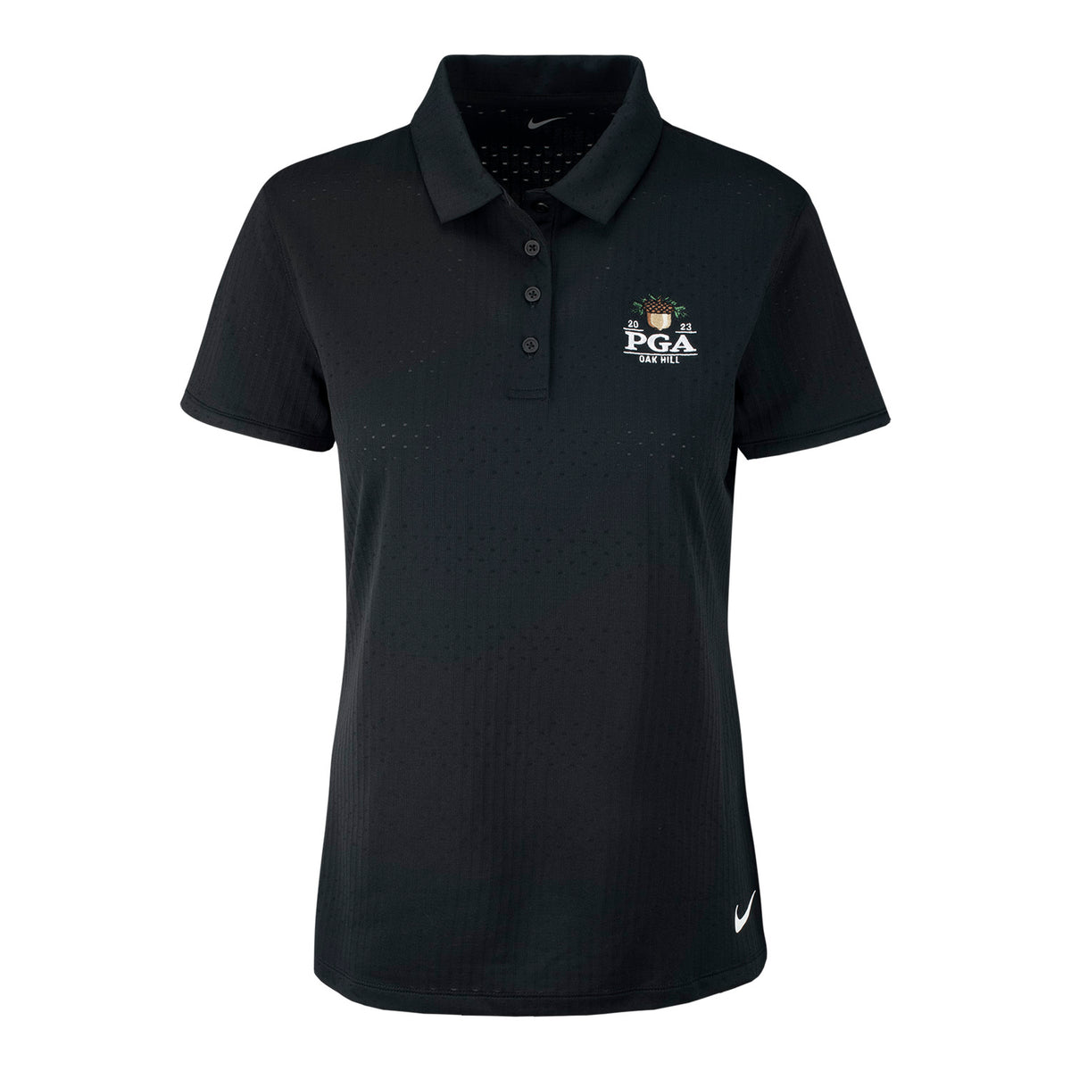 Nike 2023 PGA Championship Women&#39;s Victory Short Sleeve Polo in Black- Front View