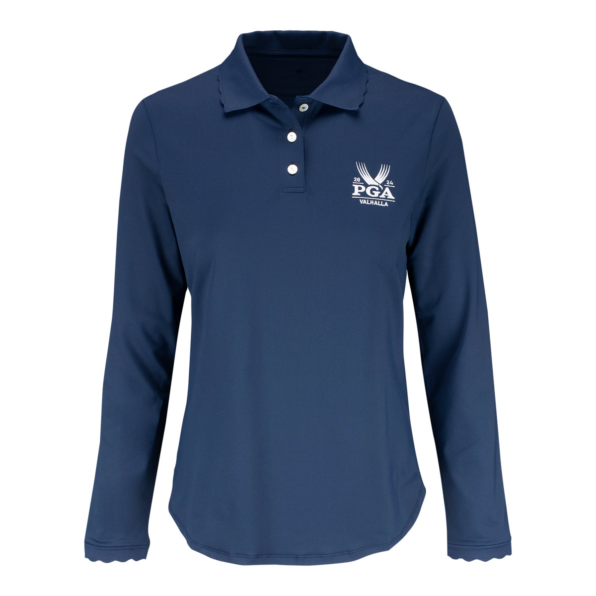 Peter Millar 2024 PGA Championship Women&#39;s Opal Stretch Long Sleeve Polo in Navy - Front View