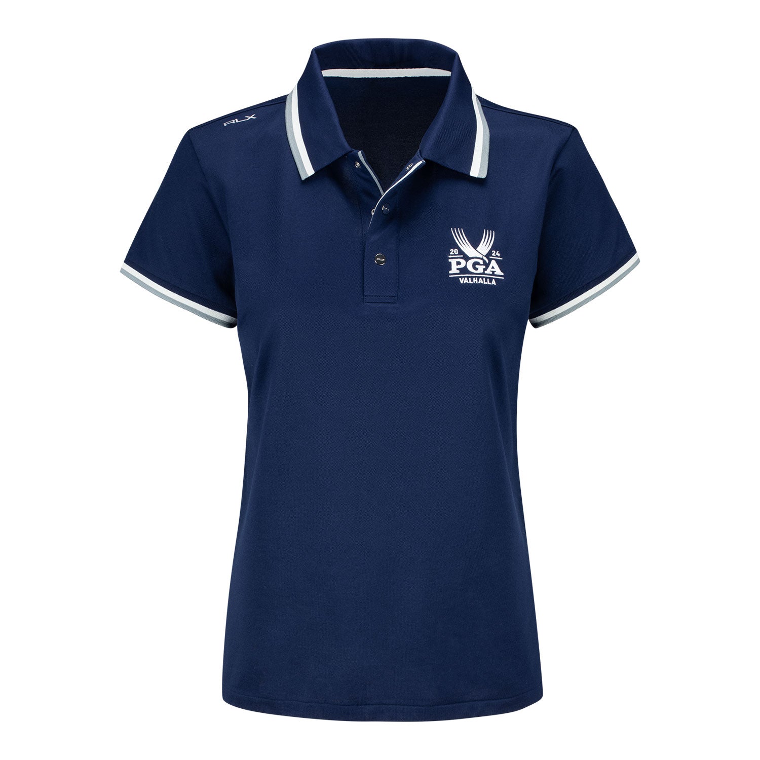 Ralph Lauren 2024 PGA Championship Women's Short Sleeve Tour Pique Polo in Refinded Navy - Front View
