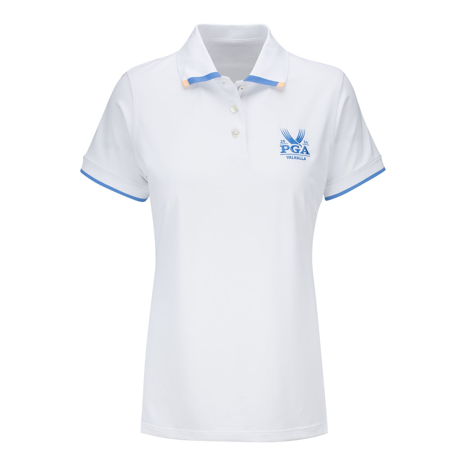 Peter Millar 2024 PGA Championship Ladies Short Sleeve Sport Mesh Polo in White - Front View