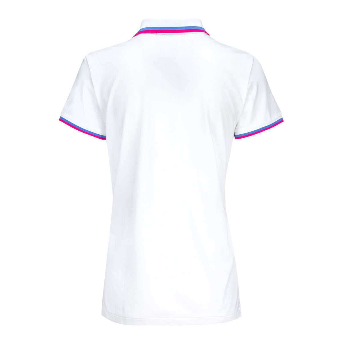 Ralph Lauren 2025 PGA Championship Women&#39;s Pique Polo in White with Pink and Blue - Back View