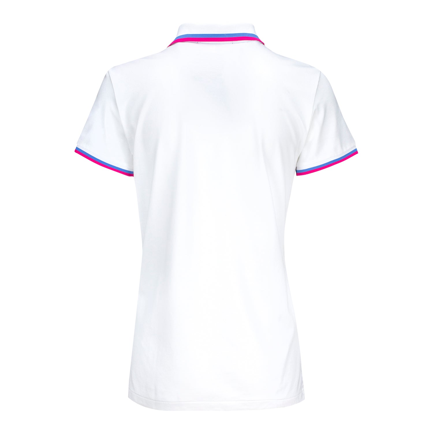 Ralph Lauren 2025 PGA Championship Women's Pique Polo in White with Pink and Blue - Front View