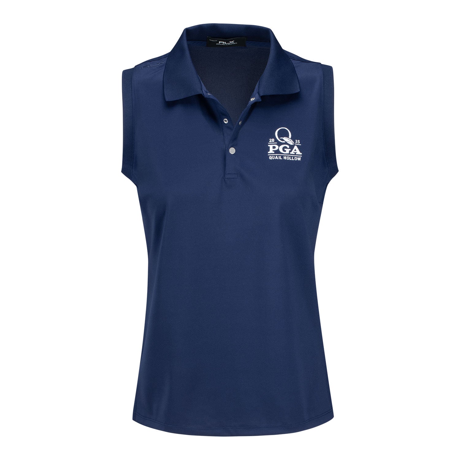 Ralph Lauren 2025 PGA Championship Women's Tech Pique Tournament Sleeveless Polo in Navy - Front View