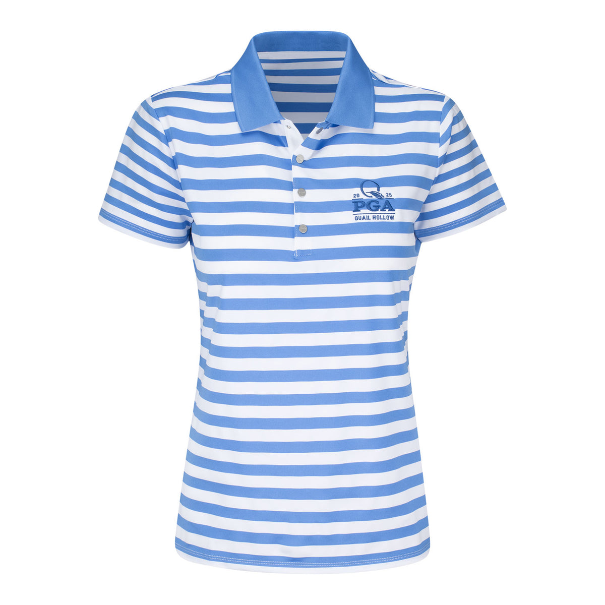 Ralph Lauren 2025 PGA Championship Women&#39;s Lightweight Stripe Polo in Summer Blue - Front View