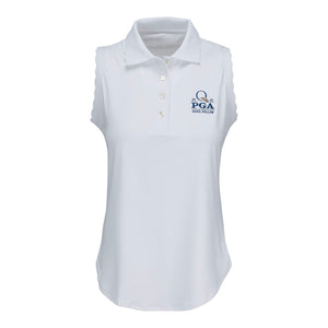 Peter Millar 2025 PGA Championship Ladies Opal Sleeveless Polo in White - Front View