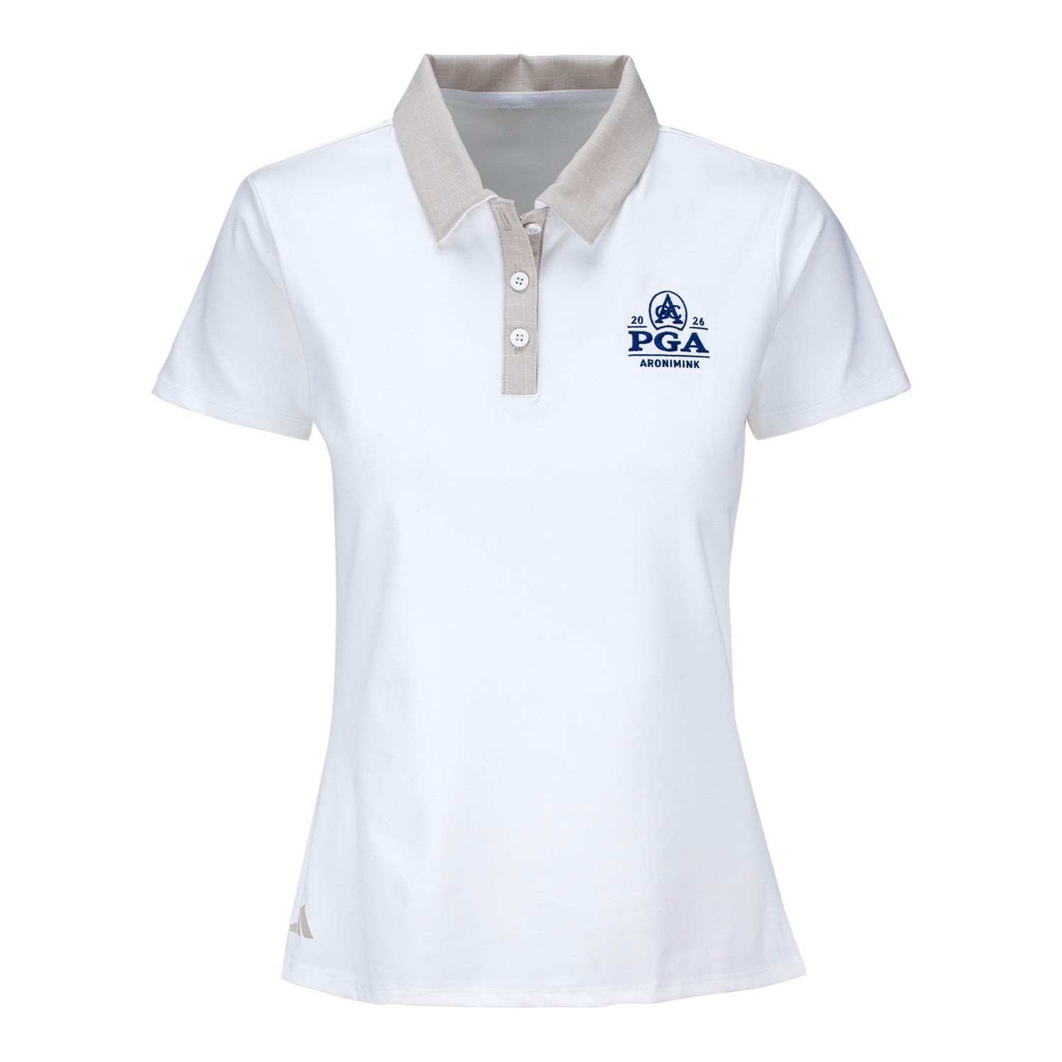 Adidas 2026 PGA Championship Women's Grid Pattern Polo in Beige - Front View