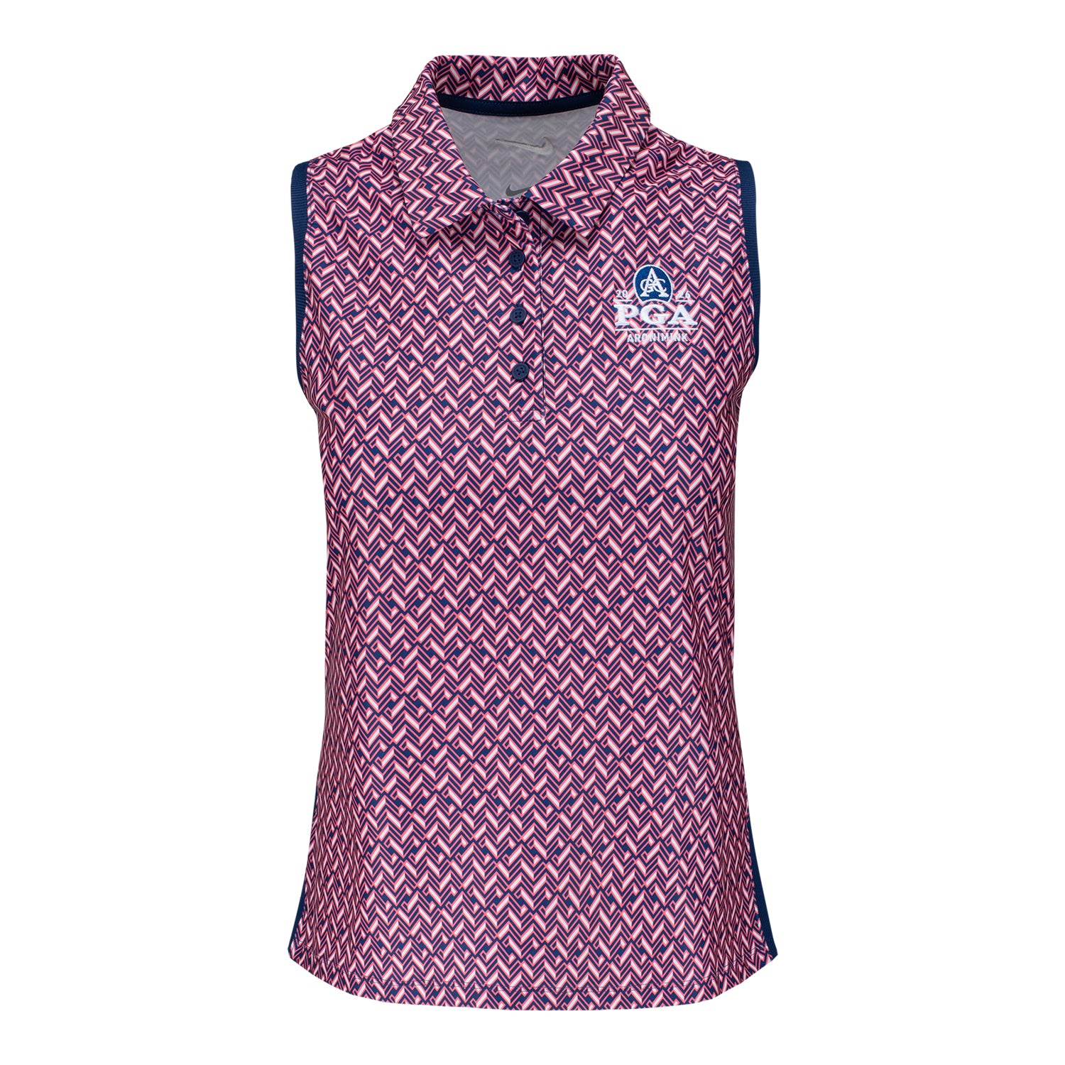 Nike 2026 PGA Championship Women's Victory Print  Sleeveless Polo in Midnight Navy and White- Front View