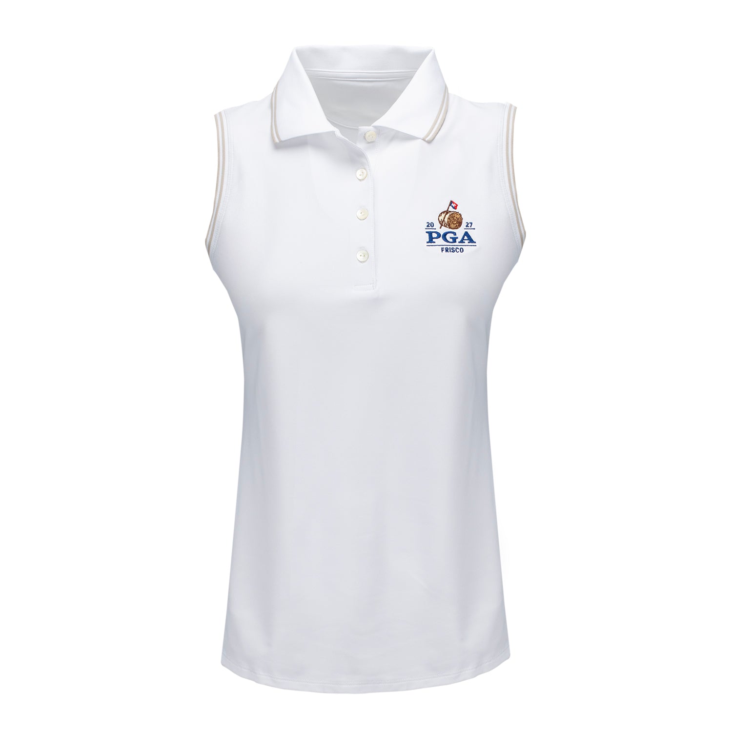 Peter Millar 2027 PGA Championship Women's Canterbury Tipped Sport Mesh Sleeveless Polo in White - Front