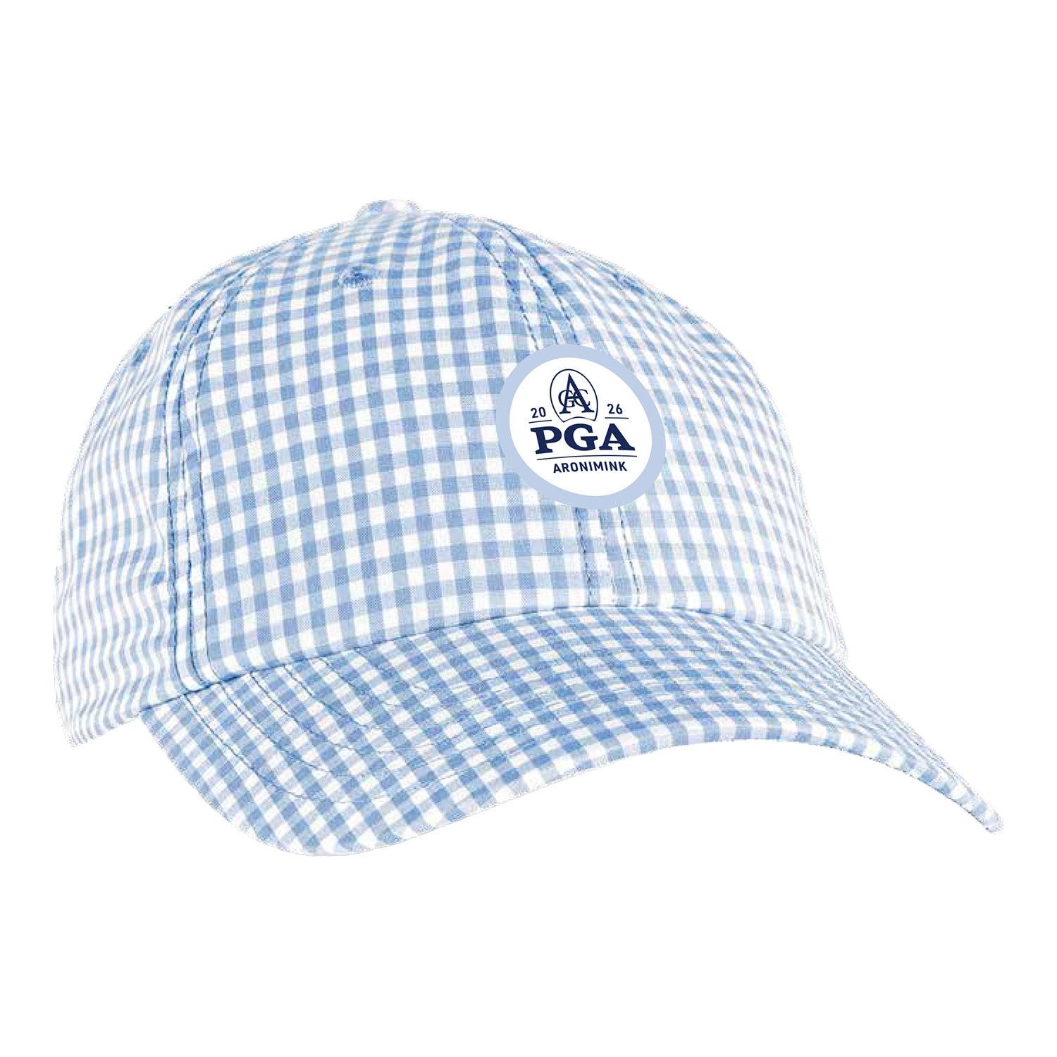 Ahead 2026 PGA Championship Women's Gingham Cotton Hat in Chambray Blue - Front View