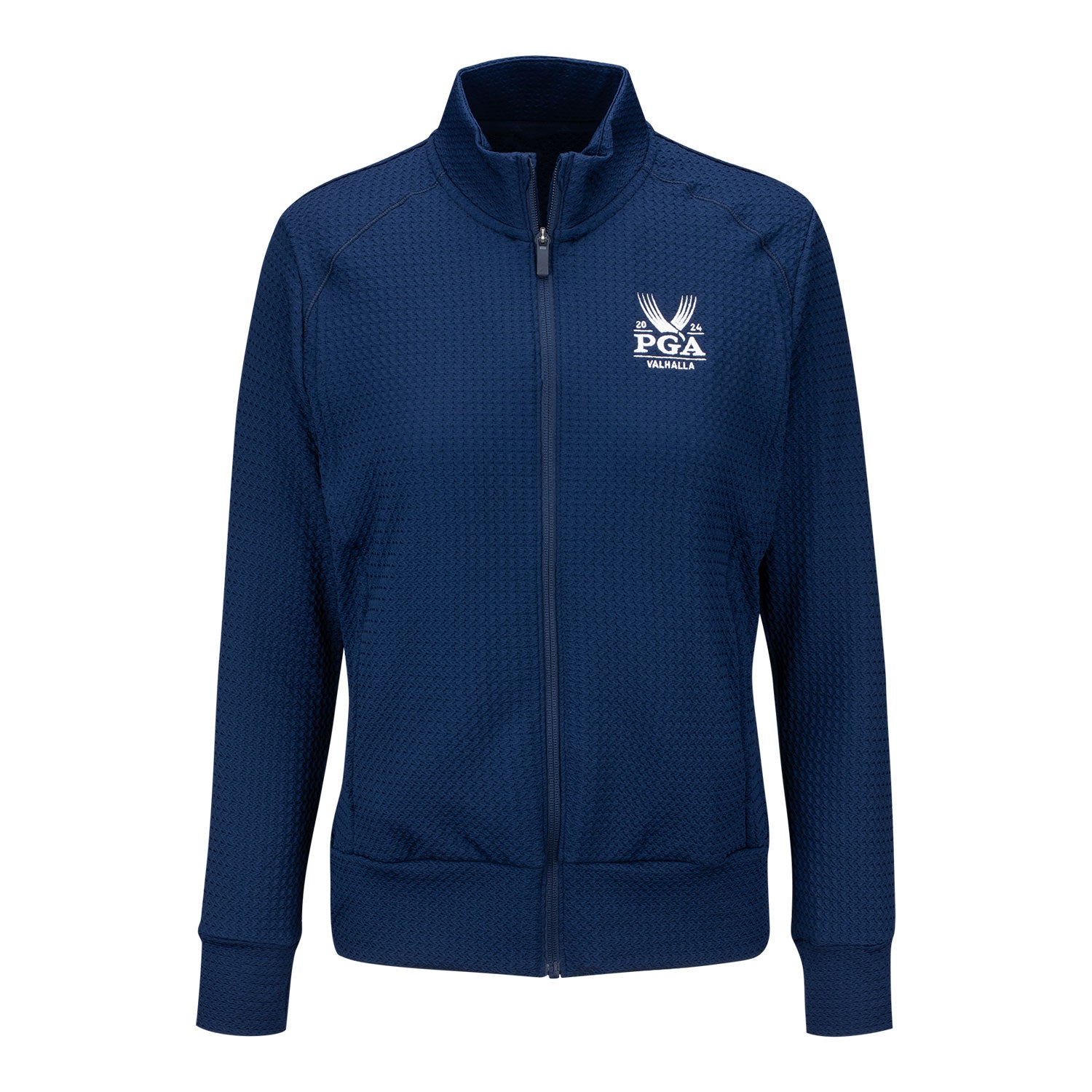 Adidas 2024 PGA Championship Ladies Textured Full Zip Jacket in Collegiate Navy - Front View