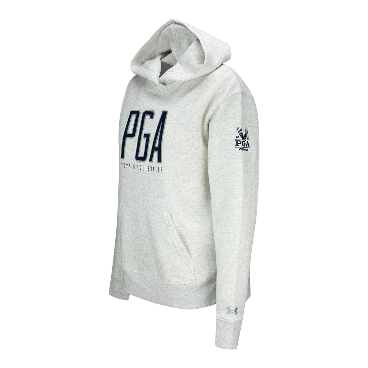 Under Armour 2024 PGA Championship Ladies Fleece Applique Hoodie in Light Heather Grey - Angled Left Side View