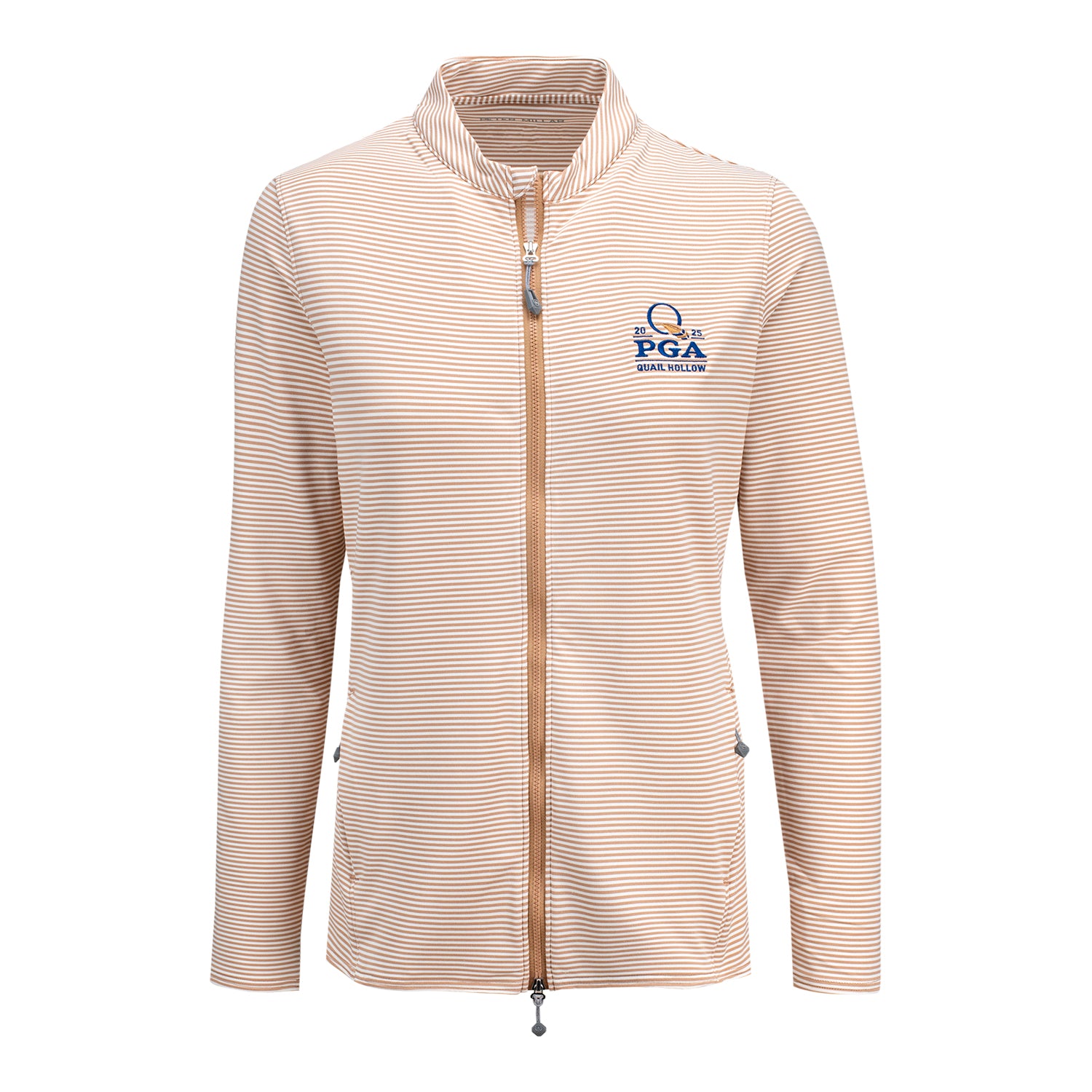 Peter Millar 2025 PGA Championship Women's Vista Katy Stripe Full Zip in Camel and Ivory - Front View