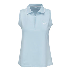 Peter Millar 2025 PGA Championship Ladies Chrissie Sleeveless Polo in Skylight - Front View