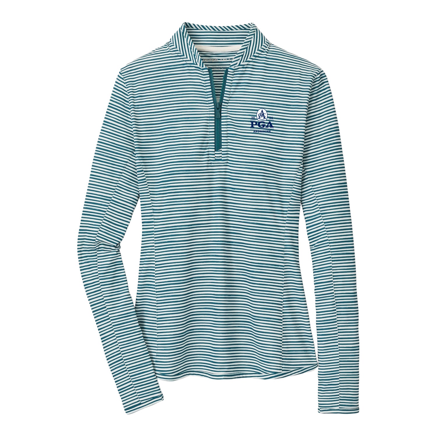 Peter Millar 2026 PGA Championship Ladies Striped Quarter Zip Sun Shirt in Deep Jade - Front View