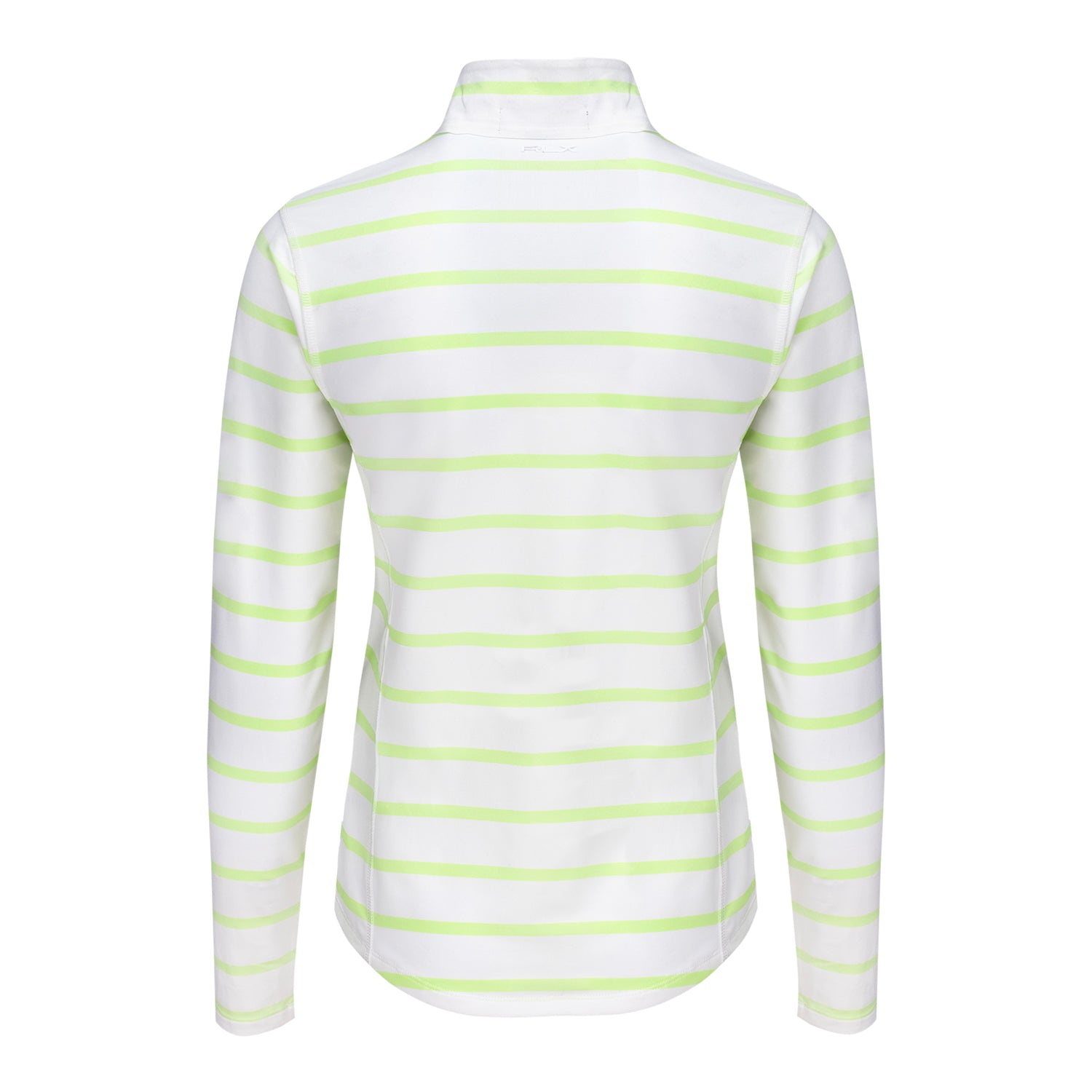 Ralph Lauren 2026 PGA Championship Women's Airflow Quarter Zip Striped Mockneck Pullover in Ceramic White and Light Lime - Front View