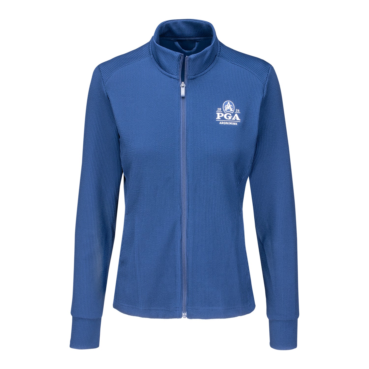 Adidas 2026 PGA Championship Women's Performance Texture Full Zip Jacket in Collegiate Navy - Front View