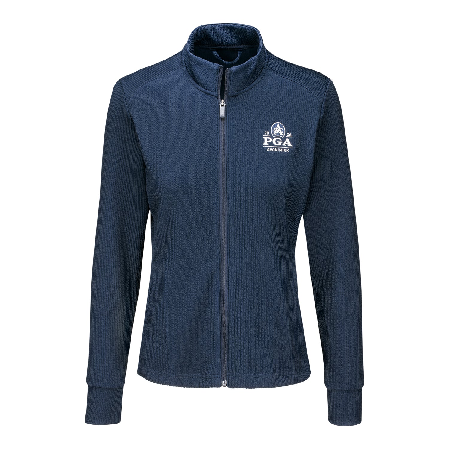 Adidas 2026 PGA Championship Women's Performance Texture Full Zip Jacket in Collegiate Navy - Front View
