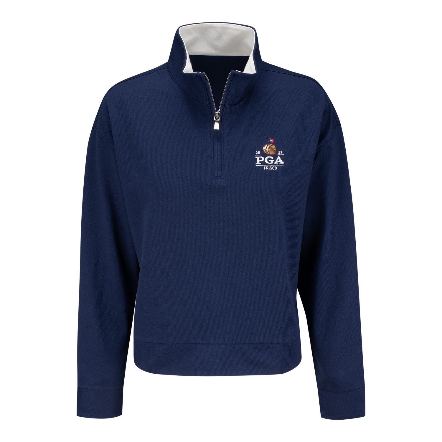 Peter Millar 2027 PGA Championship Women's Coolspun Lite Cotton Quarter Zip in Navy - Front