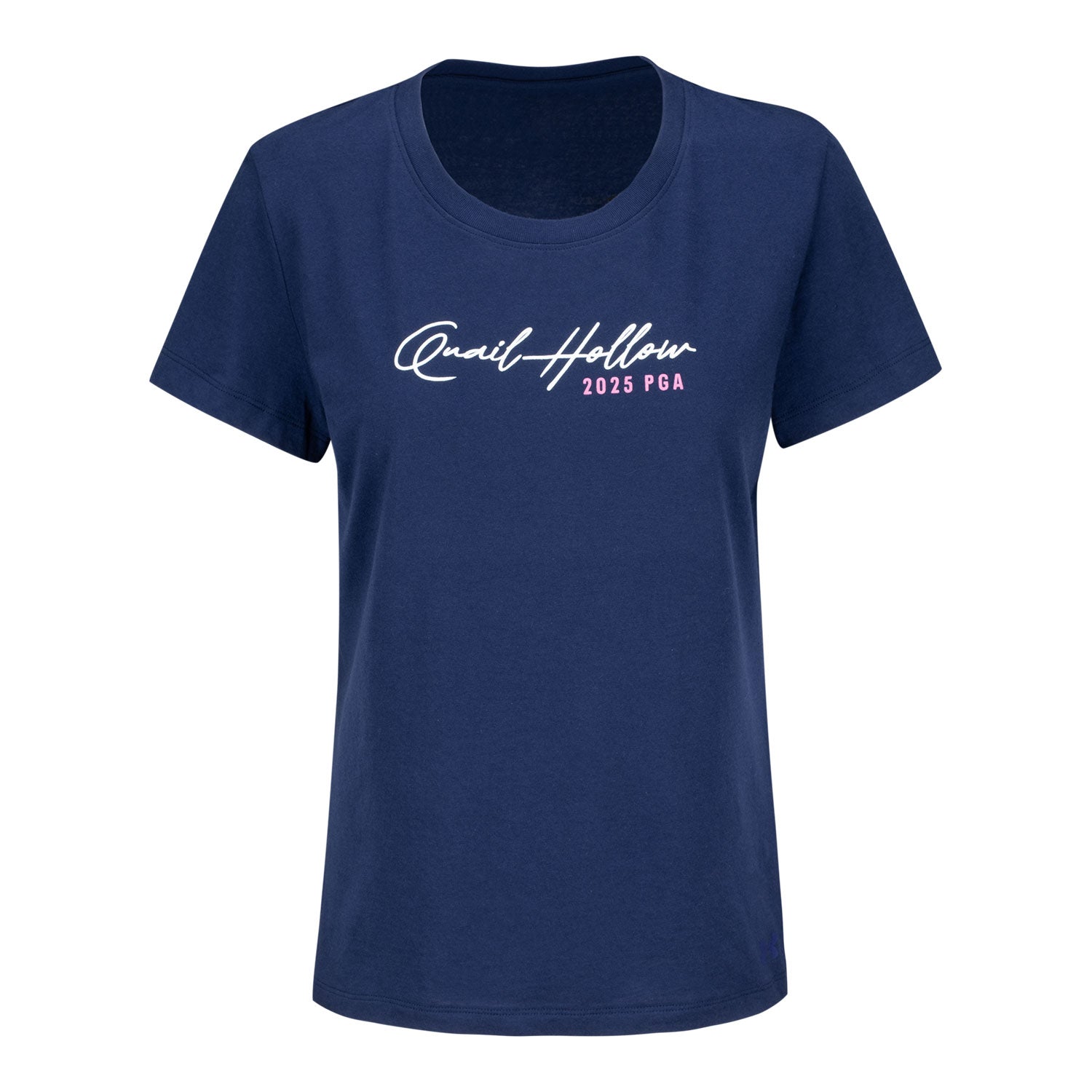 Under Armour 2025 PGA Championship Ladies Quail Script Performance Cotton Crew T-Shirt in Midnight Navy - Front View