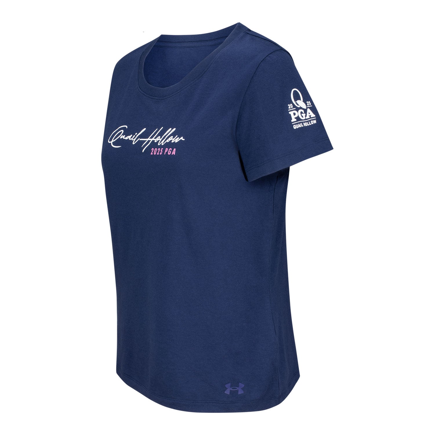 Under Armour 2025 PGA Championship Ladies Quail Script Performance Cotton Crew T-Shirt in Midnight Navy - Front View