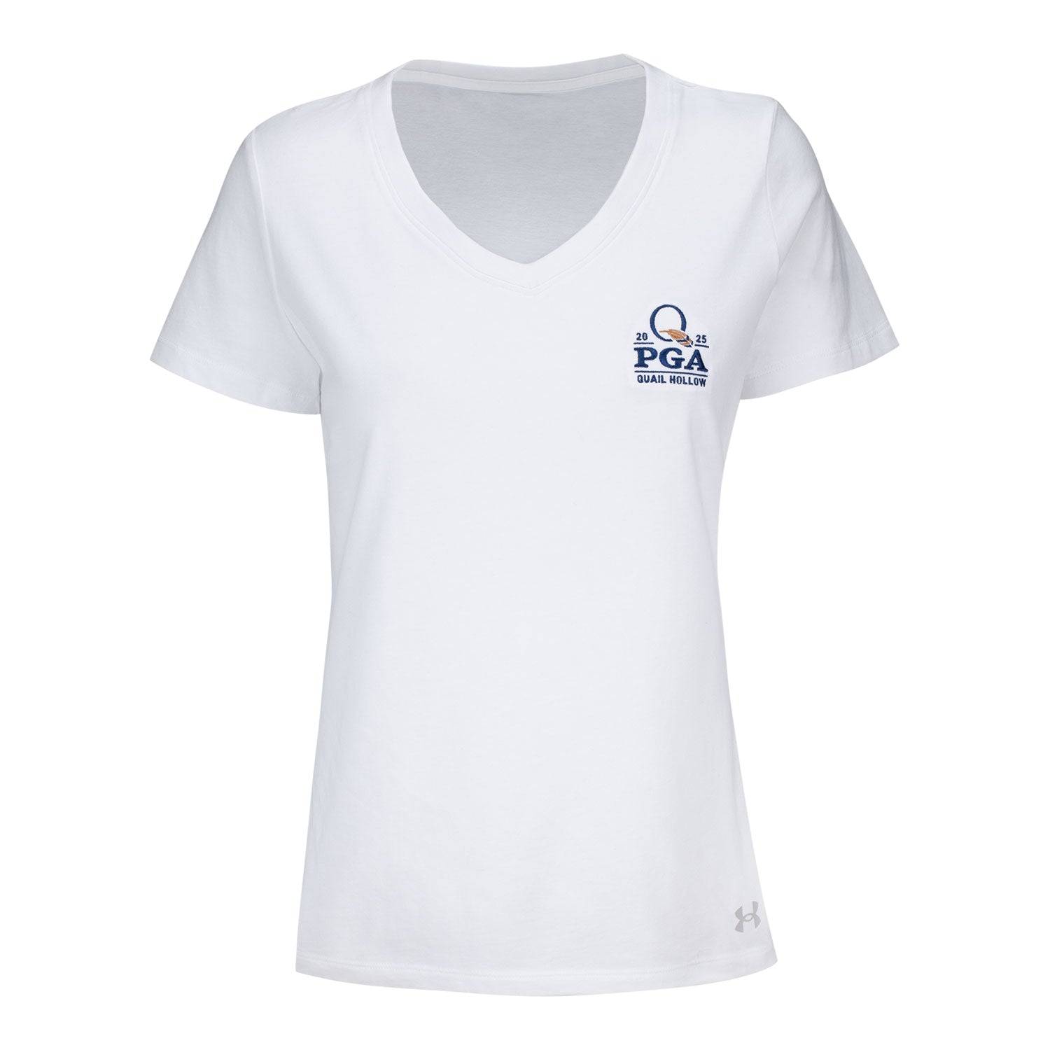 Under Armour 2025 PGA Championship Ladies Embroidered Performance Cotton V-Neck T-Shirt in White - Front View