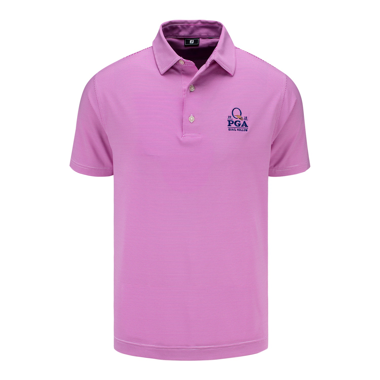 FootJoy 2025 PGA Championship Microstripe Polo in Pink/White - Front View