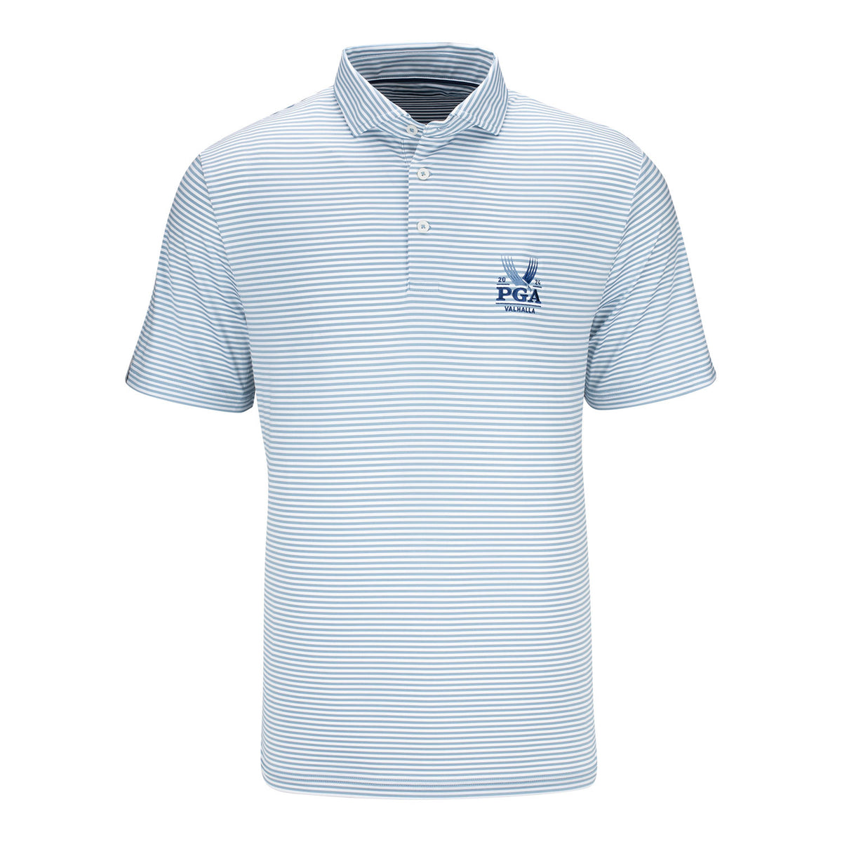 Ralph Lauren 2024 PGA Championship Men&#39;s Featherweight Airflow Jersey Polo in Vessel Blue - Front View