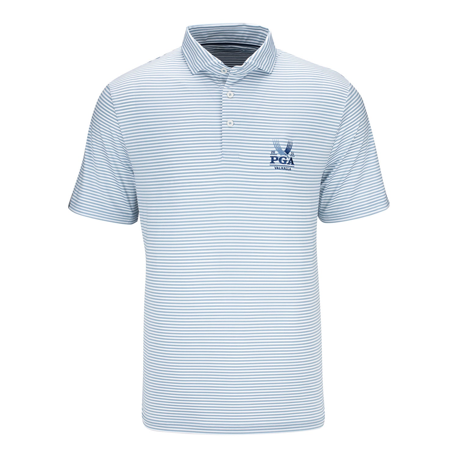 Ralph Lauren 2024 PGA Championship Men's Featherweight Airflow Jersey Polo in Vessel Blue - Front View