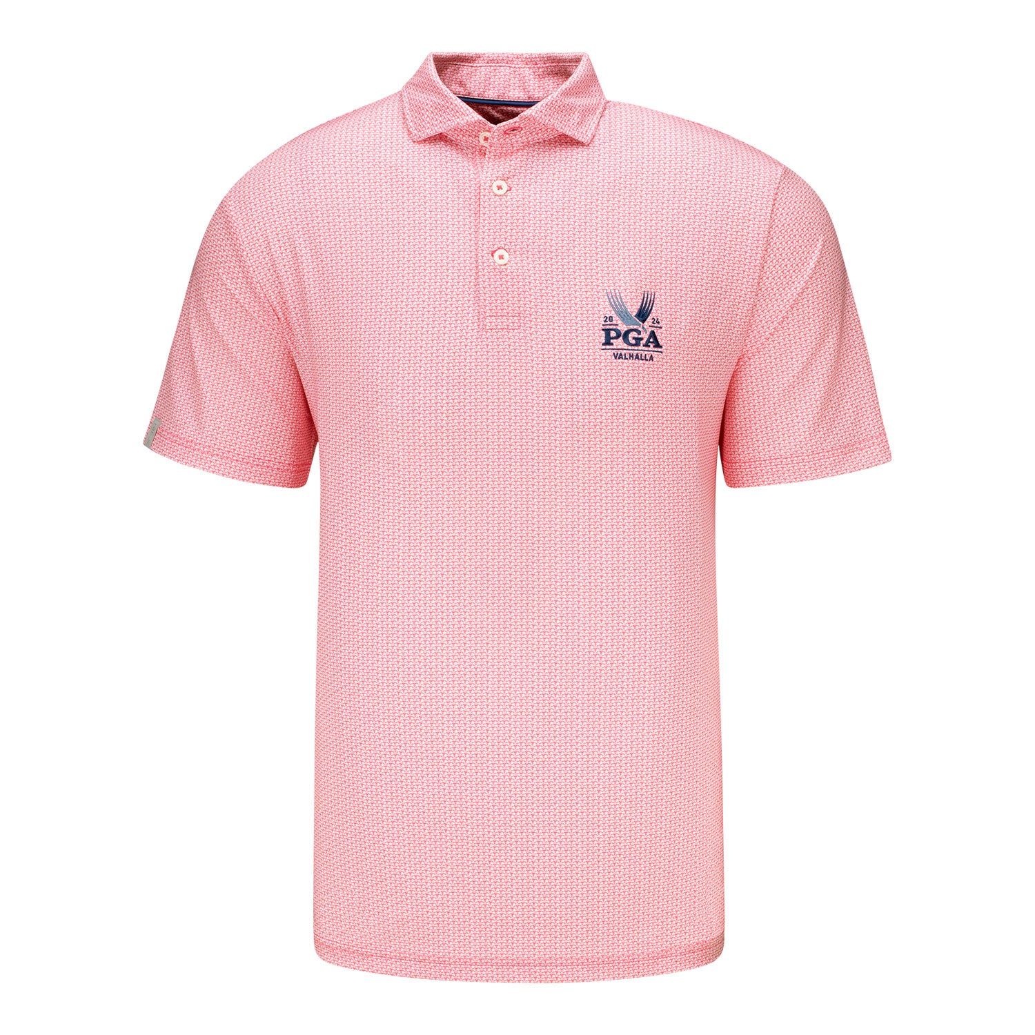 Ralph Lauren 2024 PGA Championship Microfloral Pattern Polo in Coral - Front View