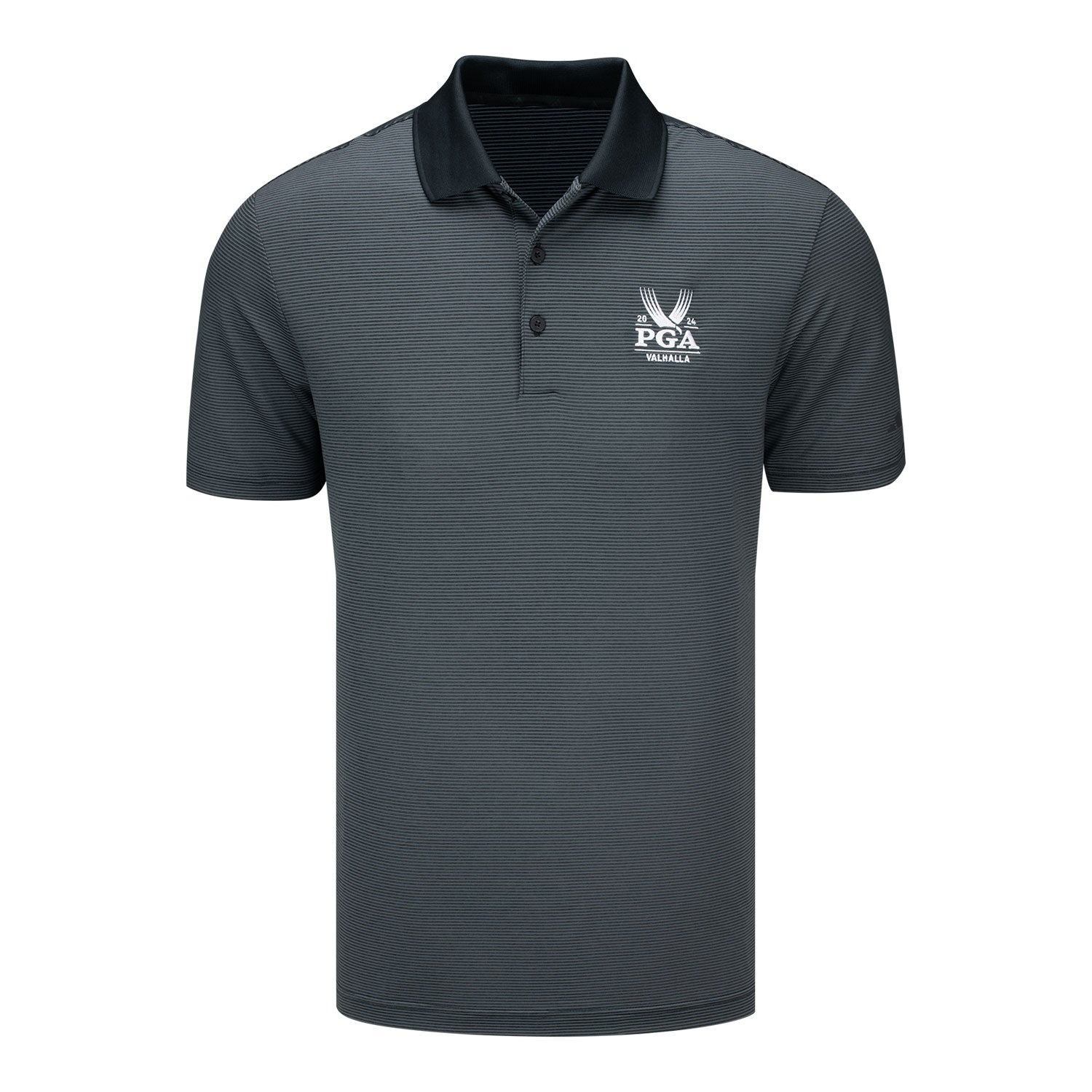 Adidas 2024 PGA Championship Men's Ottoman Polo in Black and Grey Six - Front View