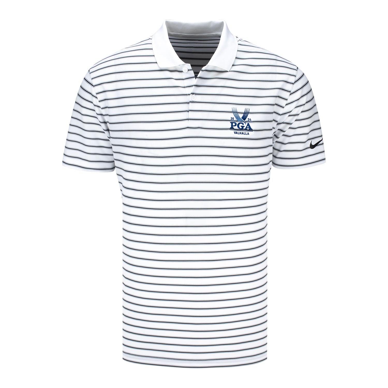 Nike 2024 PGA Championship Victory Stripe Polo in White and Black - Front View
