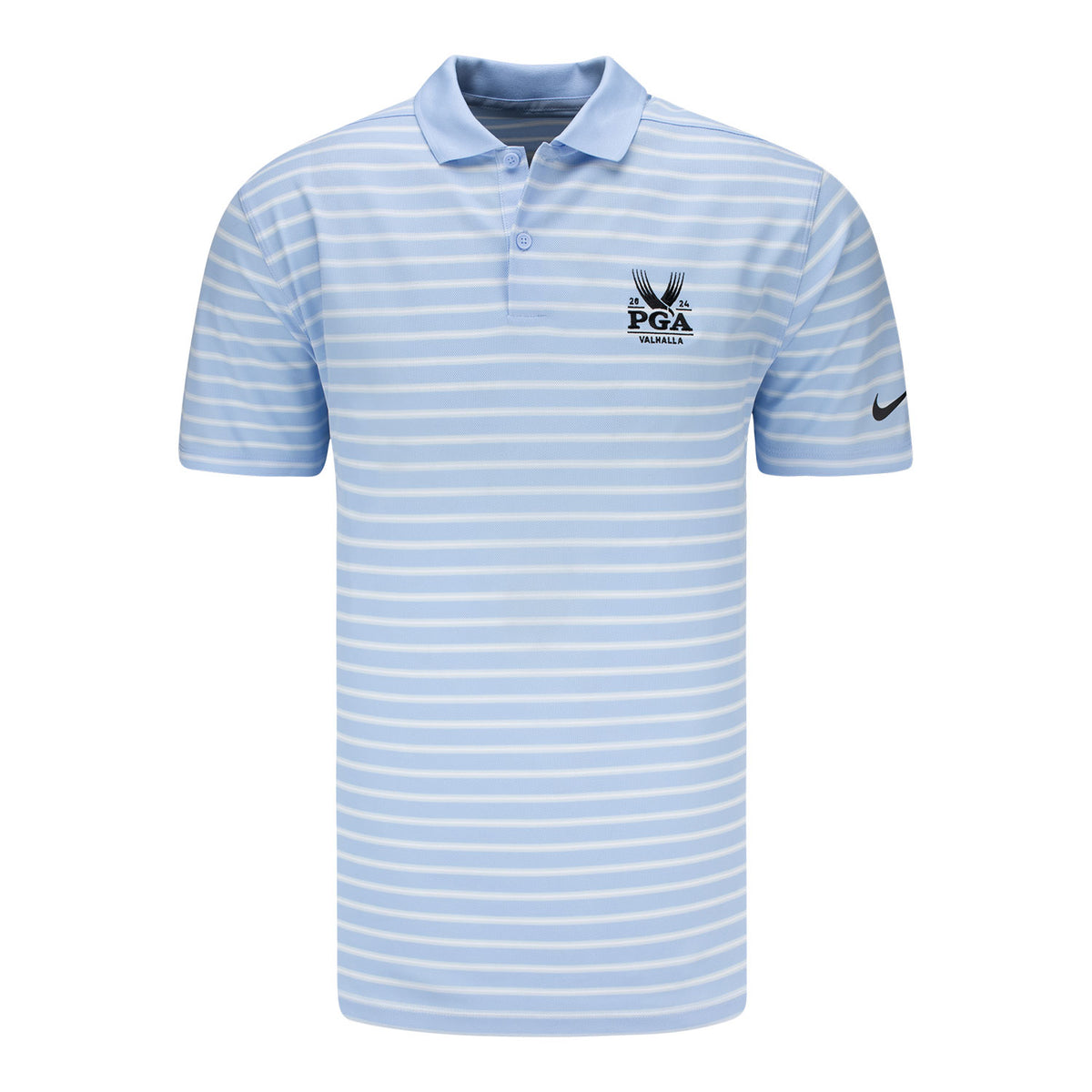 Nike 2024 PGA Championship Victory Stripe Polo in Light Blue and White - Front View